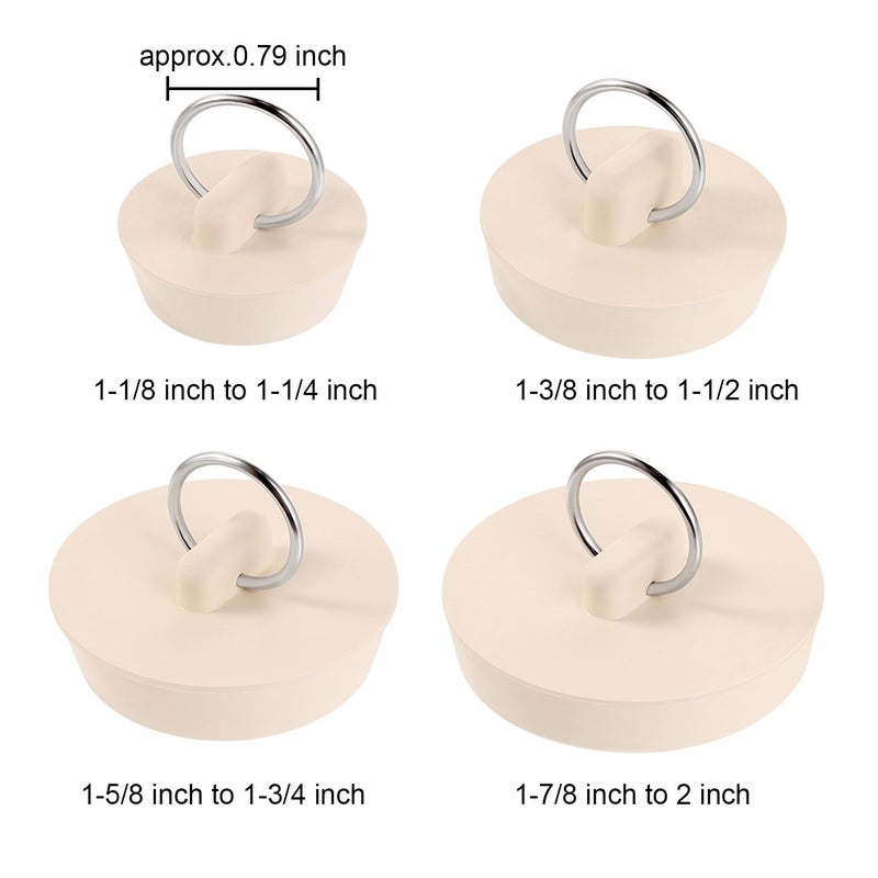 Hestya 4 Pieces Rubber Drain Stopper Set Bathtub Sink Stopper Drain Plug with Hanging Ring for Bathtub, Kitchen and Bathroom(1-1/8, 1-3/8,1-5/8, 1-7/8'',White) - Image 2